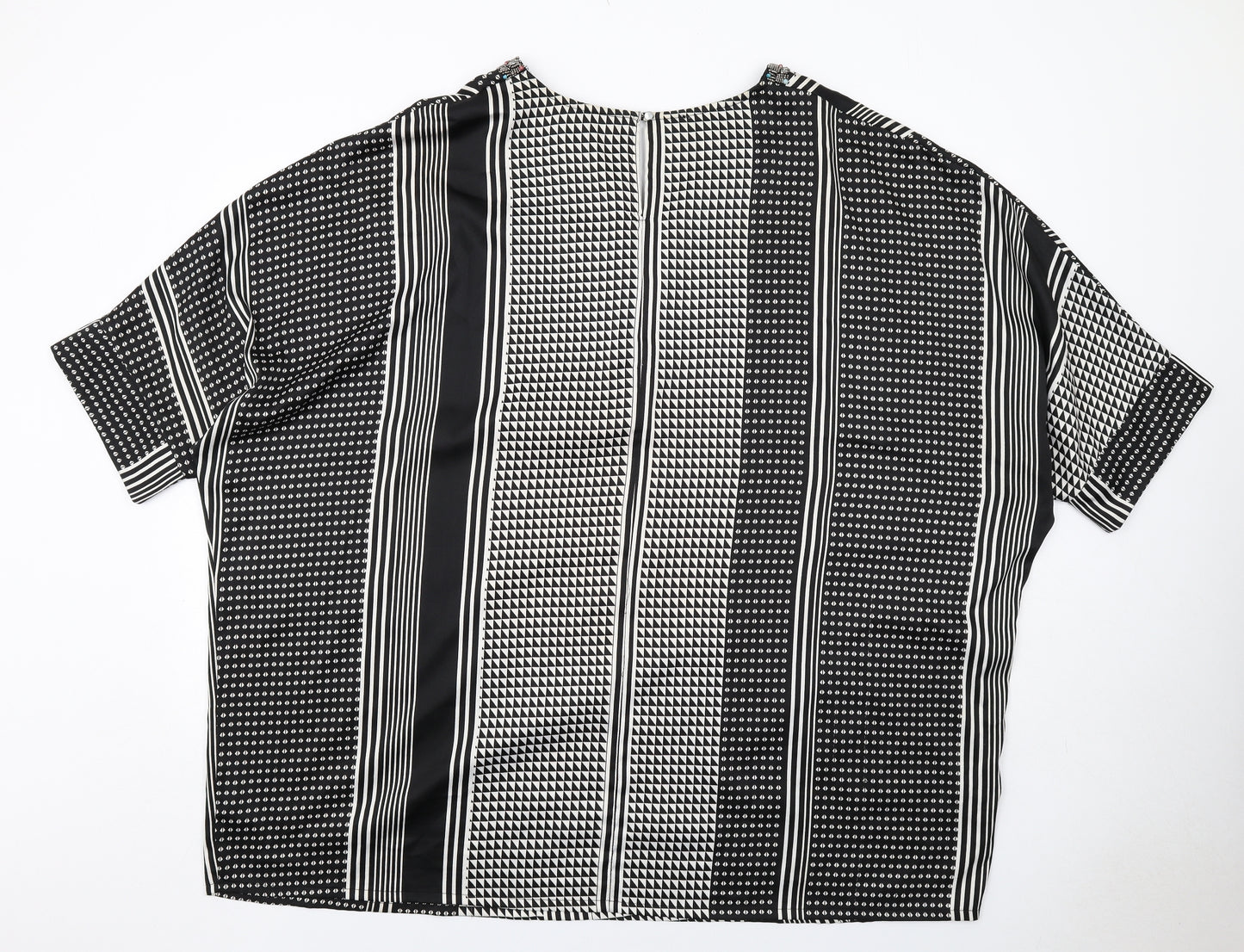 Joanna Hope Womens Black Geometric Polyester Basic Blouse Size 30 V-Neck