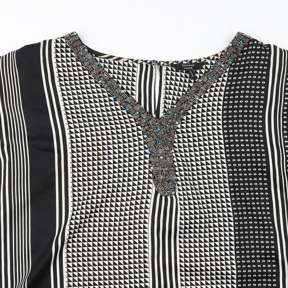 Joanna Hope Womens Black Geometric Polyester Basic Blouse Size 30 V-Neck