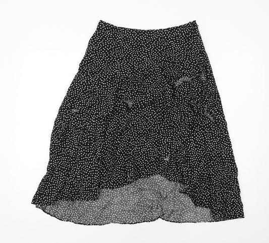 Oasis Womens Black Polka Dot Viscose A-Line Skirt Size 14 Zip