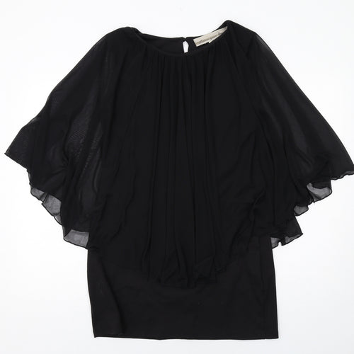 Follow Your Dream Womens Black Polyester A-Line Size 14 Round Neck Button - Chiffon overlay