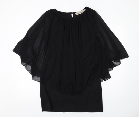 Follow Your Dream Womens Black Polyester A-Line Size 14 Round Neck Button - Chiffon overlay