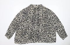 Anthology Womens Ivory Animal Print Polyester Basic Blouse Size 28 Round Neck - Leopard Print