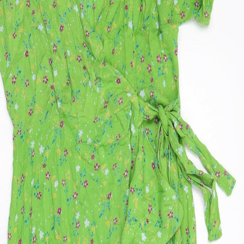 Alice Collins Womens Green Floral Viscose Wrap Dress Size 10 V-Neck Tie