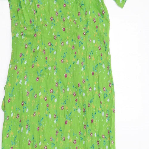 Alice Collins Womens Green Floral Viscose Wrap Dress Size 10 V-Neck Tie