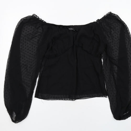Boohoo Womens Black Polka Dot Polyester Basic Blouse Size 14 Round Neck