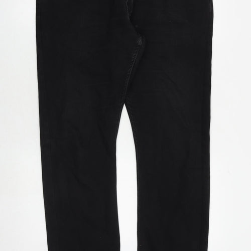 Marks and Spencer Mens Black Cotton Straight Jeans Size 36 in L33 in Regular Zip