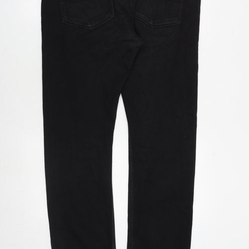 Marks and Spencer Mens Black Cotton Straight Jeans Size 36 in L33 in Regular Zip
