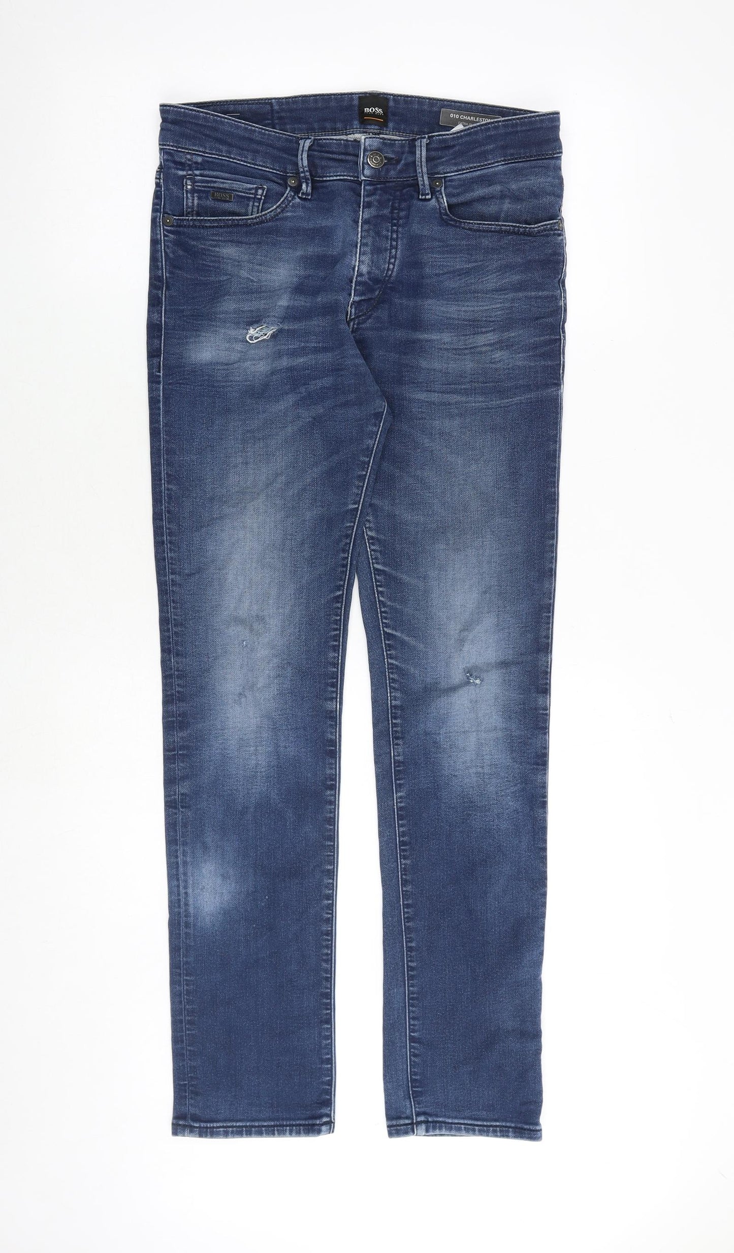 HUGO BOSS Mens Blue Cotton Straight Jeans Size 30 in L32 in Extra-Slim