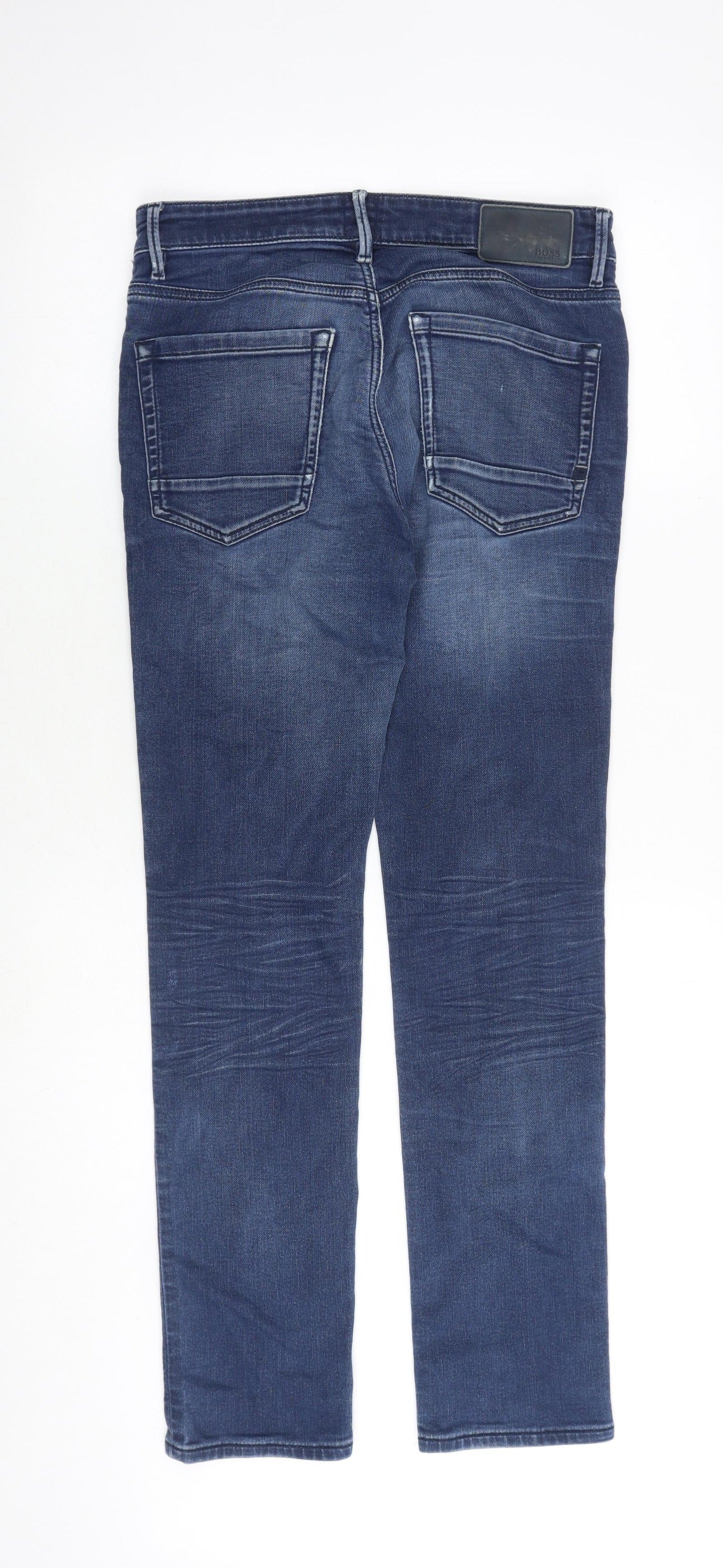 HUGO BOSS Mens Blue Cotton Straight Jeans Size 30 in L32 in Extra-Slim