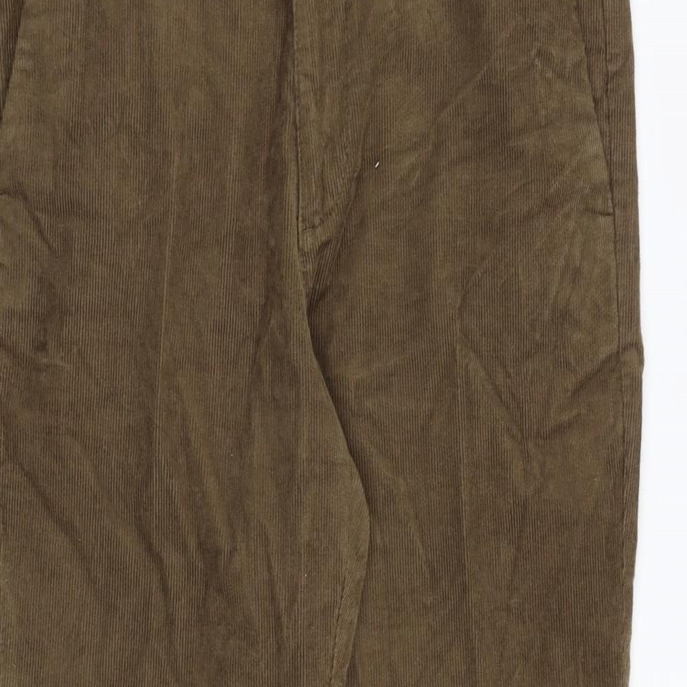 Marks and Spencer Mens Brown Cotton Trousers Size 32 in L29 in Regular Zip