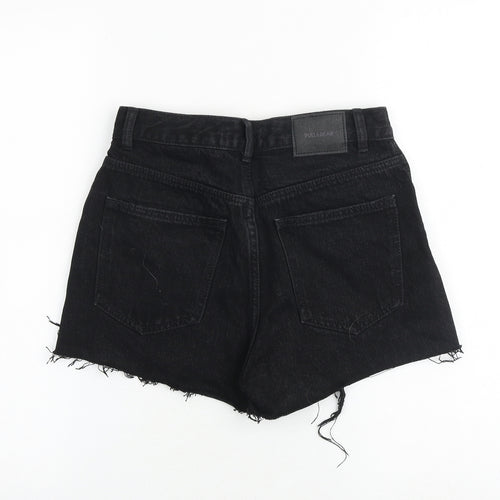 Pull&Bear Womens Black 100% Cotton Mom Shorts Size 6 Regular Zip
