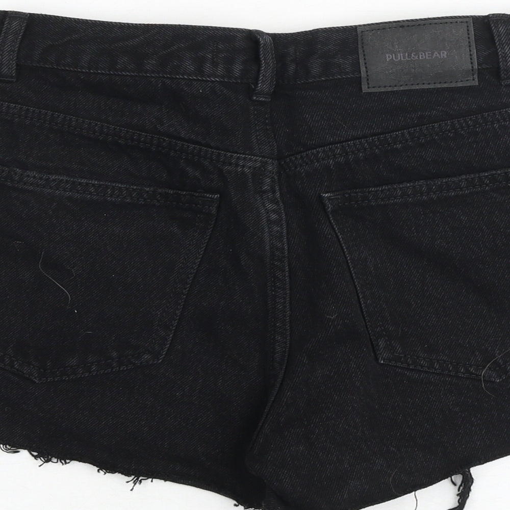 Pull&Bear Womens Black 100% Cotton Mom Shorts Size 6 Regular Zip