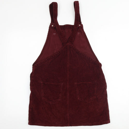 Topshop Womens Red Acetate Pinafore/Dungaree Dress Size 12 Square Neck Buckle