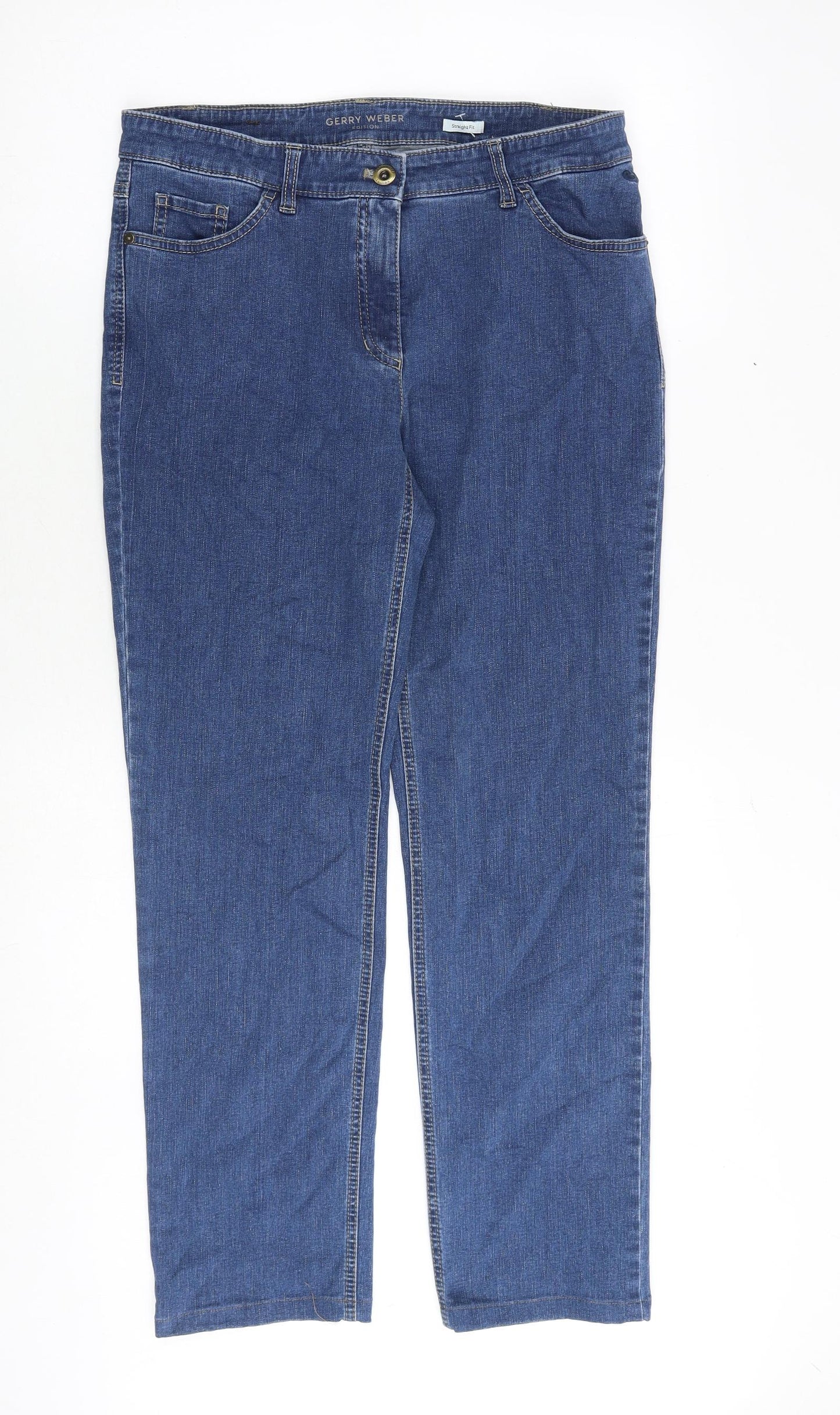 Gerry Weber Womens Blue Cotton Straight Jeans Size 14 Regular Zip
