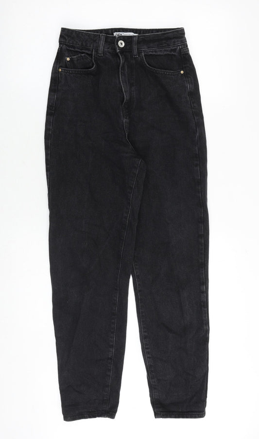 Zara Womens Black Cotton Mom Jeans Size 4 Regular Zip