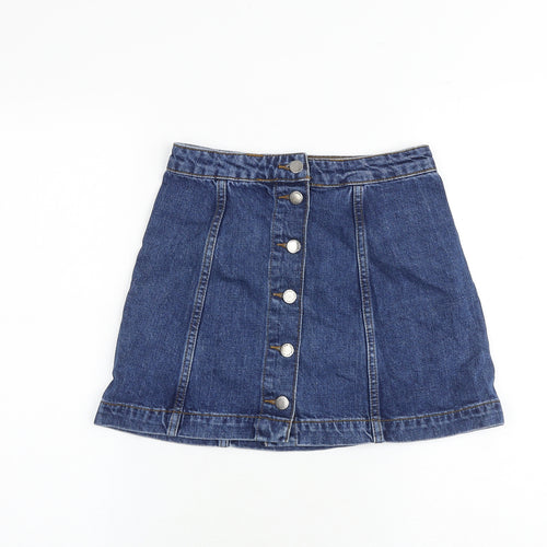 Topshop Womens Blue Cotton A-Line Skirt Size 6 Button