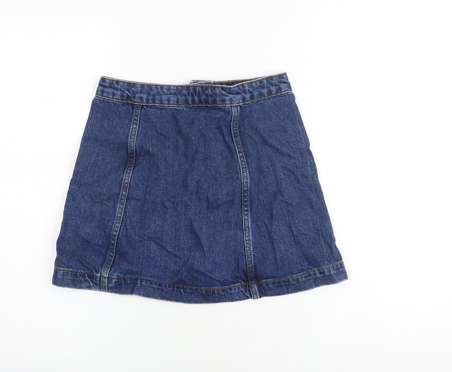Topshop Womens Blue Cotton A-Line Skirt Size 6 Button