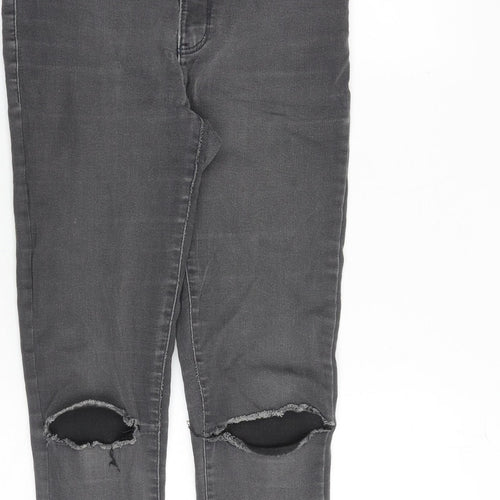 Zara Girls Grey Cotton Skinny Jeans Size 13-14 Years Regular Zip - Distressed