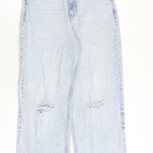 New Look Girls Blue 100% Cotton Wide-Leg Jeans Size 13 Years Regular Zip - Distressed