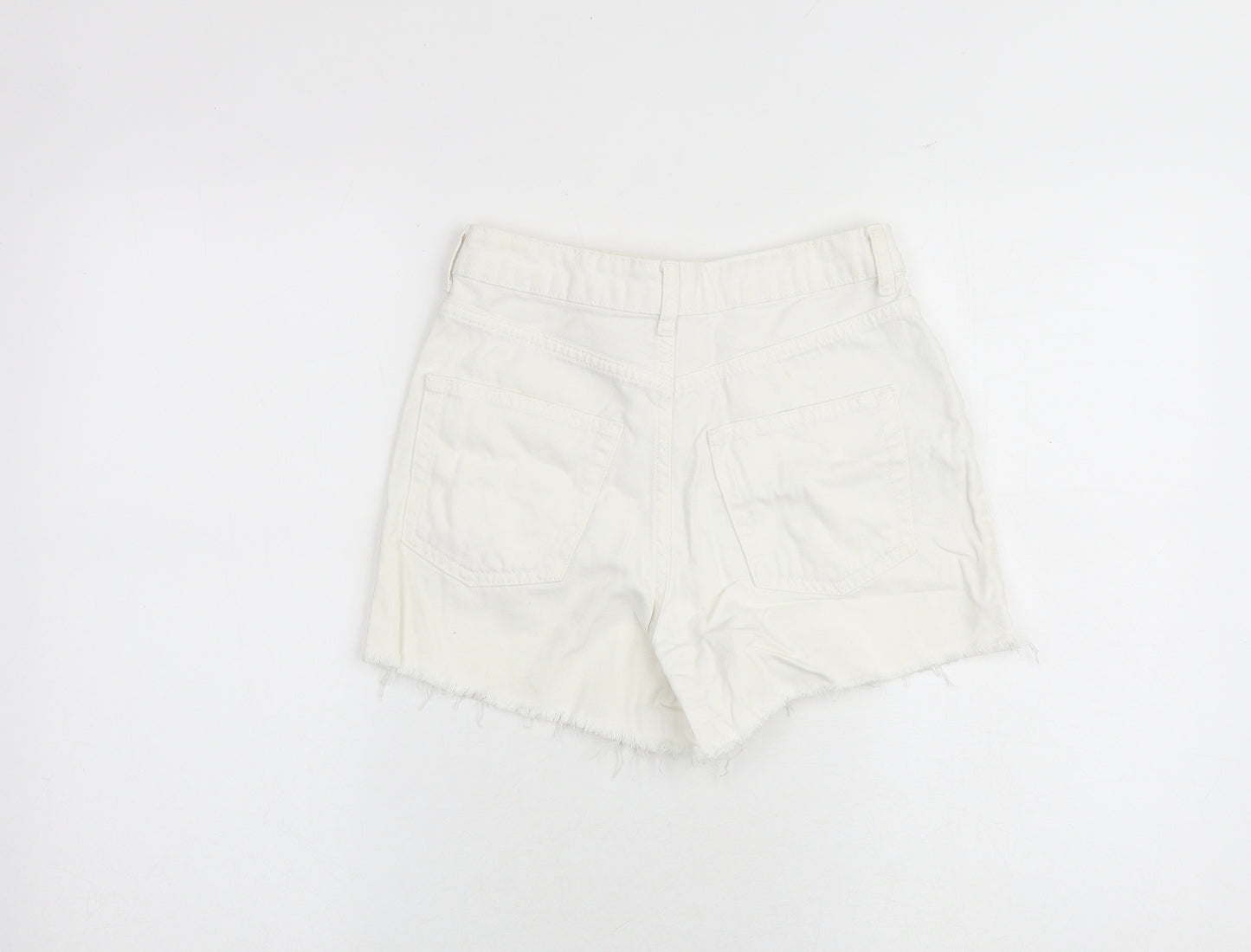 Topshop Womens White 100% Cotton Mom Shorts Size 8 Regular Zip