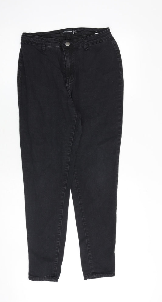 PRETTYLITTLETHING Womens Black Cotton Skinny Jeans Size 14 Regular Zip