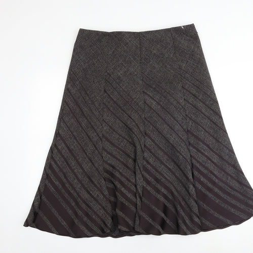 Marks and Spencer Womens Grey Striped Polyester Swing Skirt Size 16