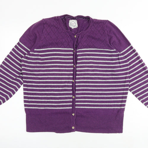 MANTARAY PRODUCTS Womens Purple Round Neck Striped 100% Cotton Cardigan Jumper Size 10