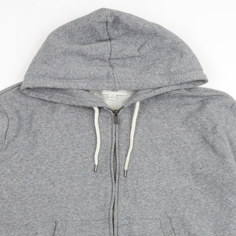 Marks and Spencer Mens Grey Cotton Full Zip Hoodie Size XL