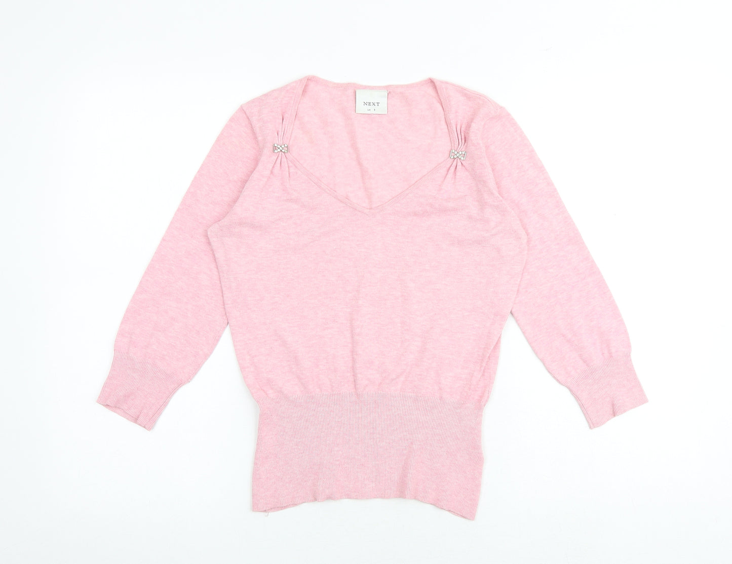 NEXT Womens Pink V-Neck Acrylic Pullover Jumper Size 8