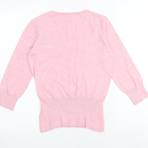 NEXT Womens Pink V-Neck Acrylic Pullover Jumper Size 8