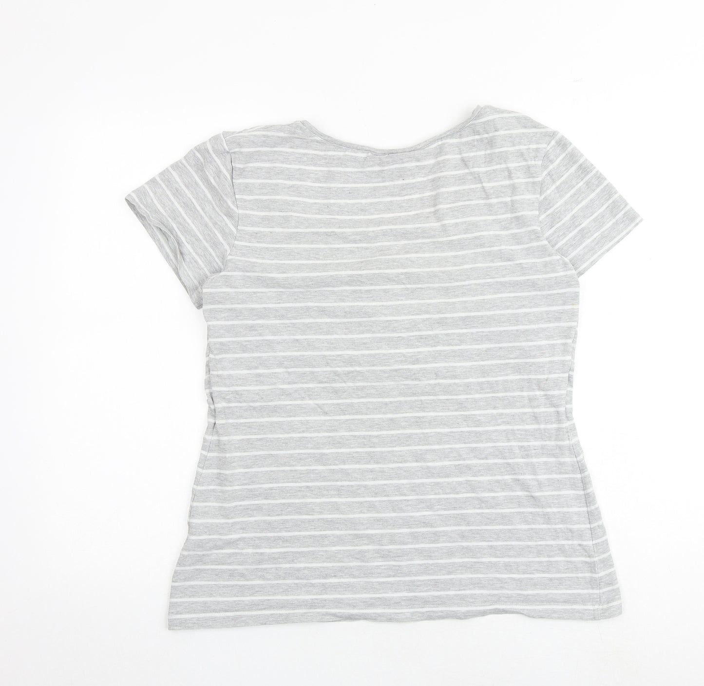 H&M Womens Grey Striped Cotton Basic T-Shirt Size L V-Neck