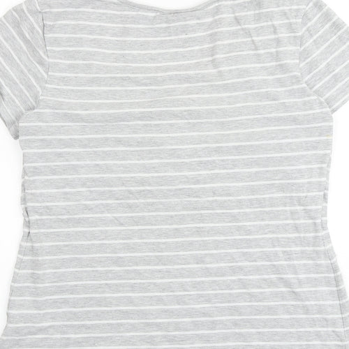 H&M Womens Grey Striped Cotton Basic T-Shirt Size L V-Neck
