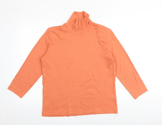 Lands' End Womens Orange 100% Cotton Basic Blouse Size M Roll Neck