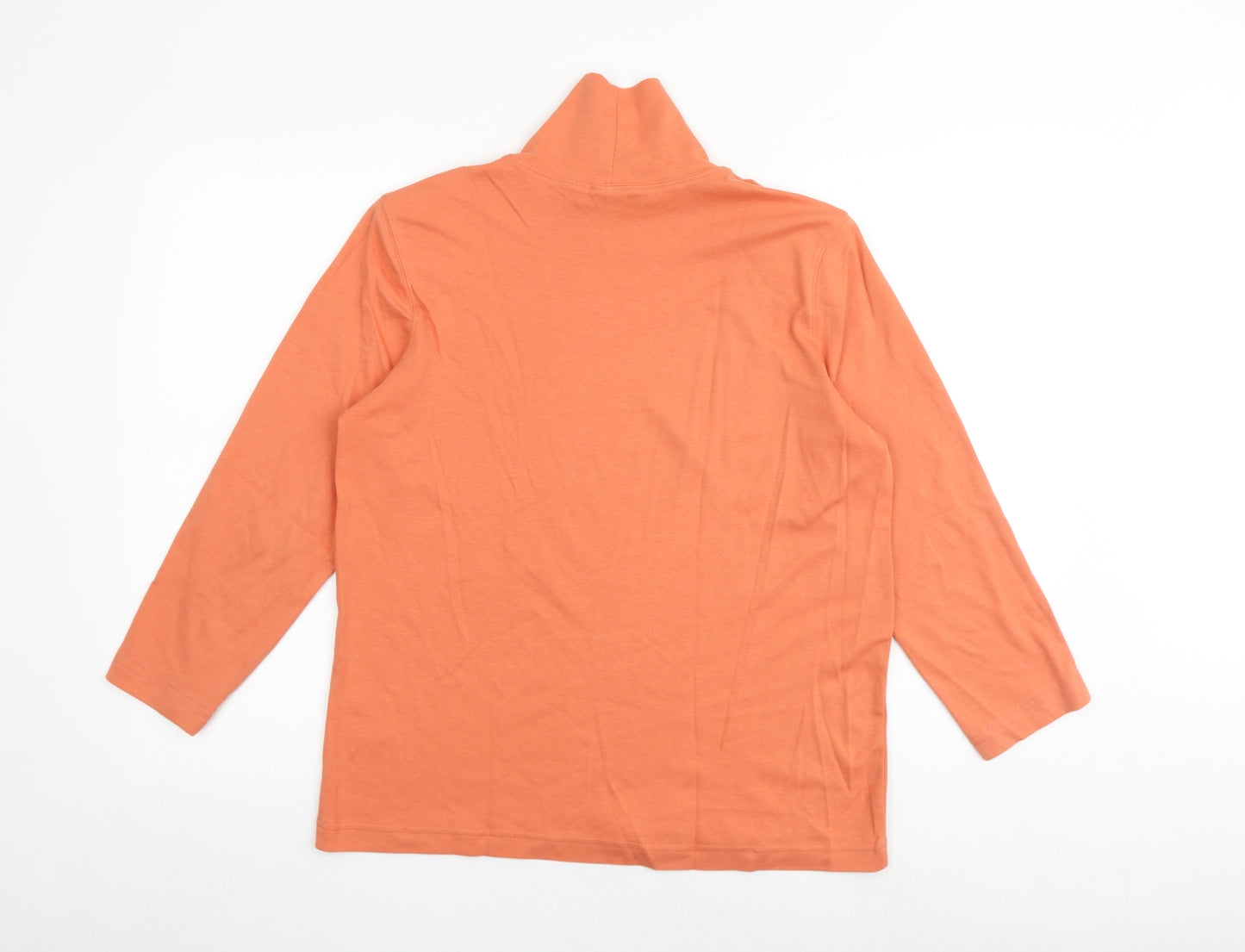 Lands' End Womens Orange 100% Cotton Basic Blouse Size M Roll Neck