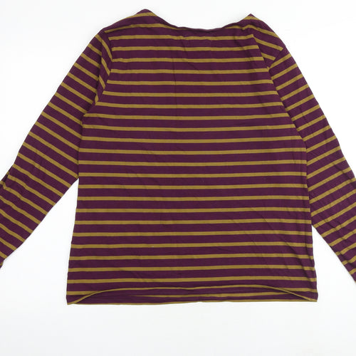 Seasalt Womens Purple Striped 100% Cotton Basic T-Shirt Size 14 Round Neck