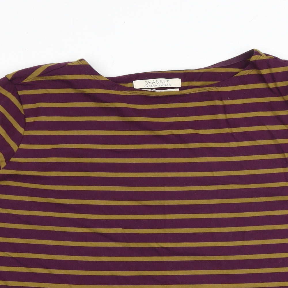Seasalt Womens Purple Striped 100% Cotton Basic T-Shirt Size 14 Round Neck