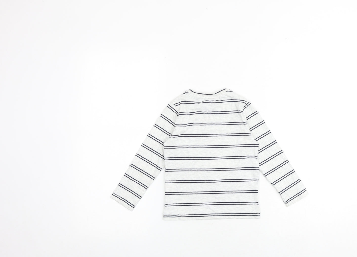 Marks and Spencer Girls Grey Striped Cotton Basic T-Shirt Size 3-4 Years Round Neck Pullover - Spaceship Helmet