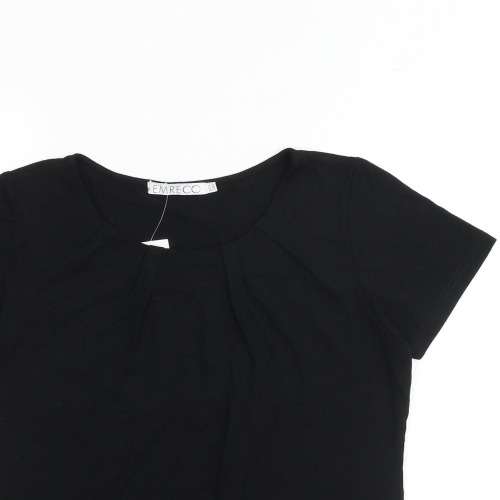 Emreco Womens Black Viscose Basic T-Shirt Size 10 Round Neck