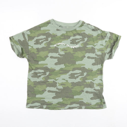 Marks and Spencer Boys Multicoloured Camouflage 100% Cotton Basic T-Shirt Size 11-12 Years Round Neck Pullover - Positive Thoughts