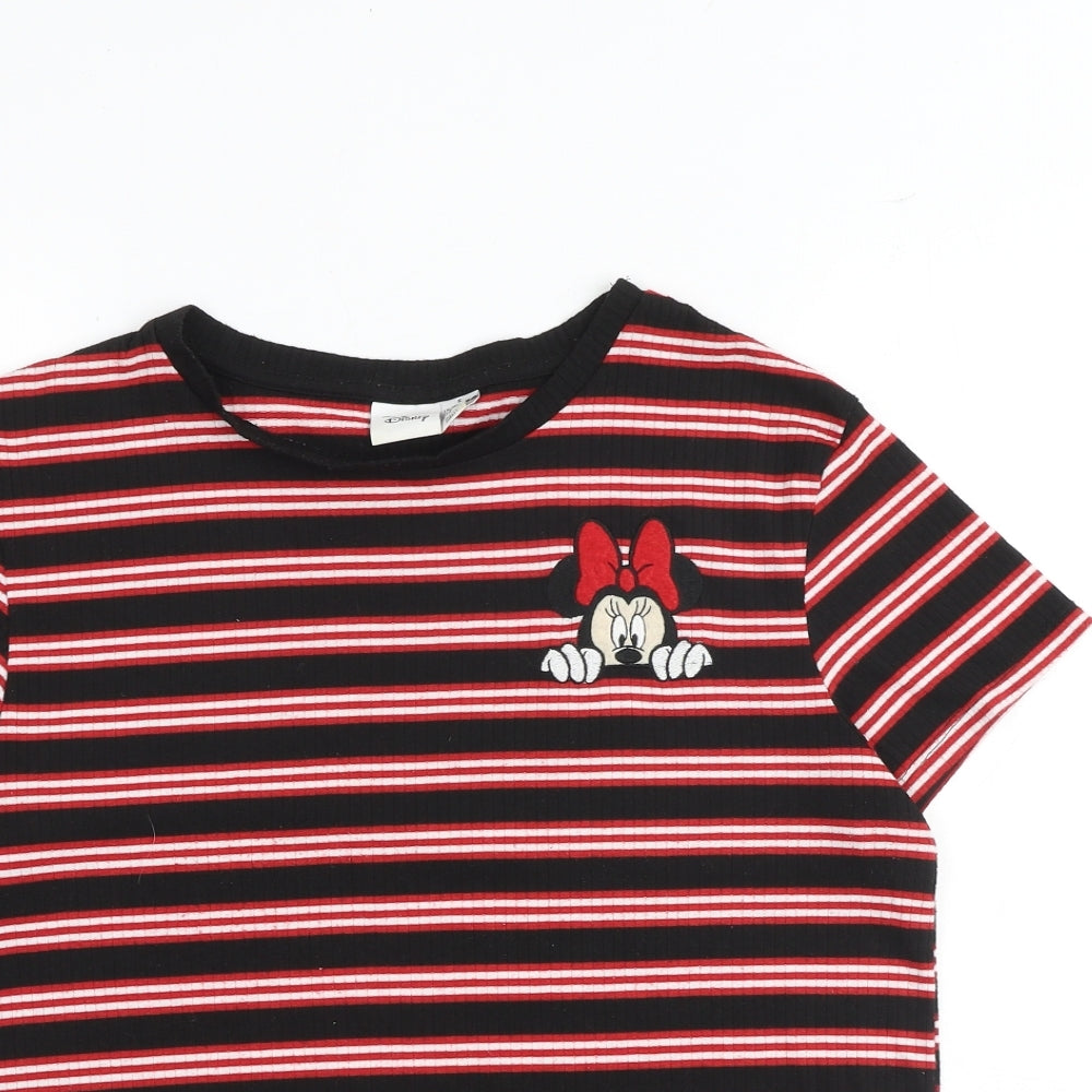 Disney Womens Multicoloured Striped Cotton Basic T-Shirt Size S Round Neck - Size 10-12, Minnie Mouse
