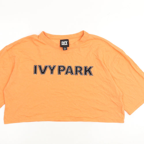 IVY PARK Womens Orange Cotton Cropped T-Shirt Size L Round Neck