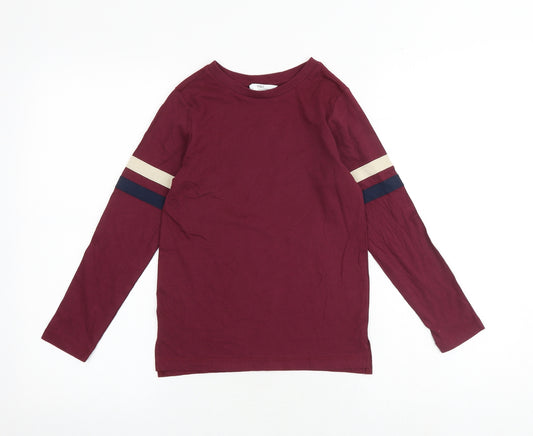 Marks and Spencer Boys Red Cotton Basic T-Shirt Size 7-8 Years Round Neck Pullover