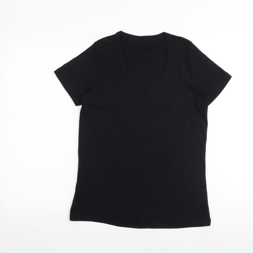 Marks and Spencer Womens Black 100% Cotton Basic T-Shirt Size 16 Scoop Neck