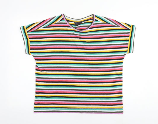 Marks and Spencer Womens Multicoloured Striped Flax Basic T-Shirt Size 14 Round Neck