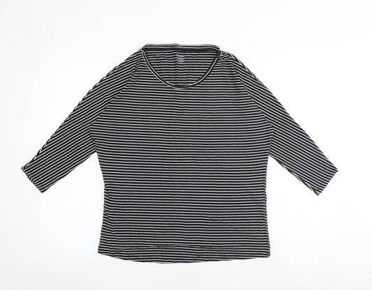 Boden Womens Black Striped Polyester Basic T-Shirt Size 10 Round Neck