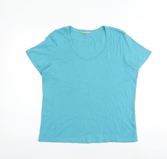 Marks and Spencer Womens Blue 100% Cotton Basic T-Shirt Size 20 Scoop Neck