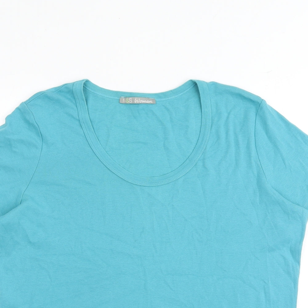 Marks and Spencer Womens Blue 100% Cotton Basic T-Shirt Size 20 Scoop Neck