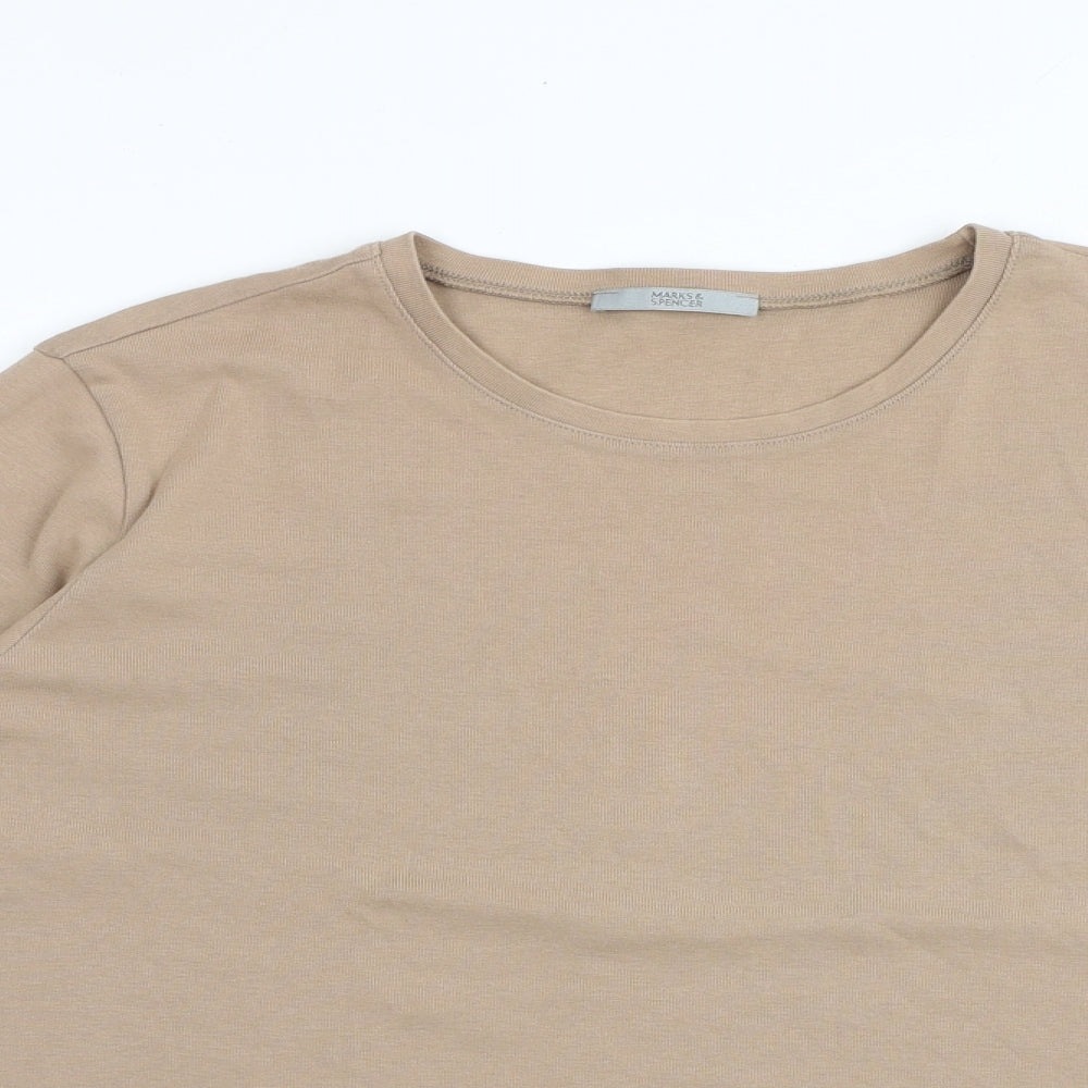 Marks and Spencer Womens Brown 100% Cotton Basic T-Shirt Size 22 Round Neck