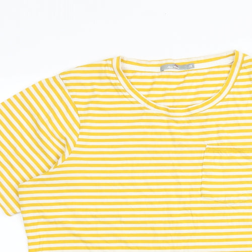 Peter Storm Womens Yellow Striped 100% Cotton Basic T-Shirt Size 18 Round Neck