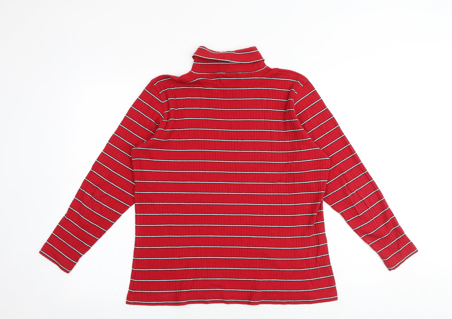 Dsport Womens Red Striped 100% Cotton Basic T-Shirt Size M Roll Neck